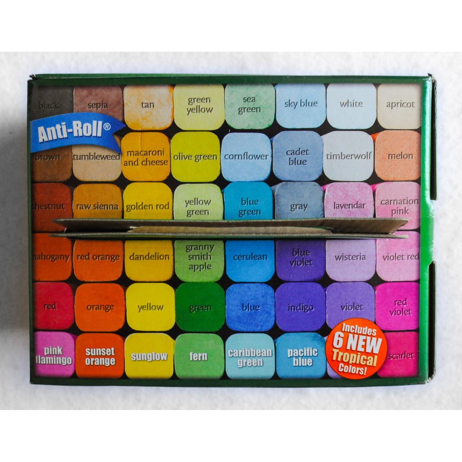 Front view of Sidewalk Chalk With Tropical Colors showing box and chalk outside of box.