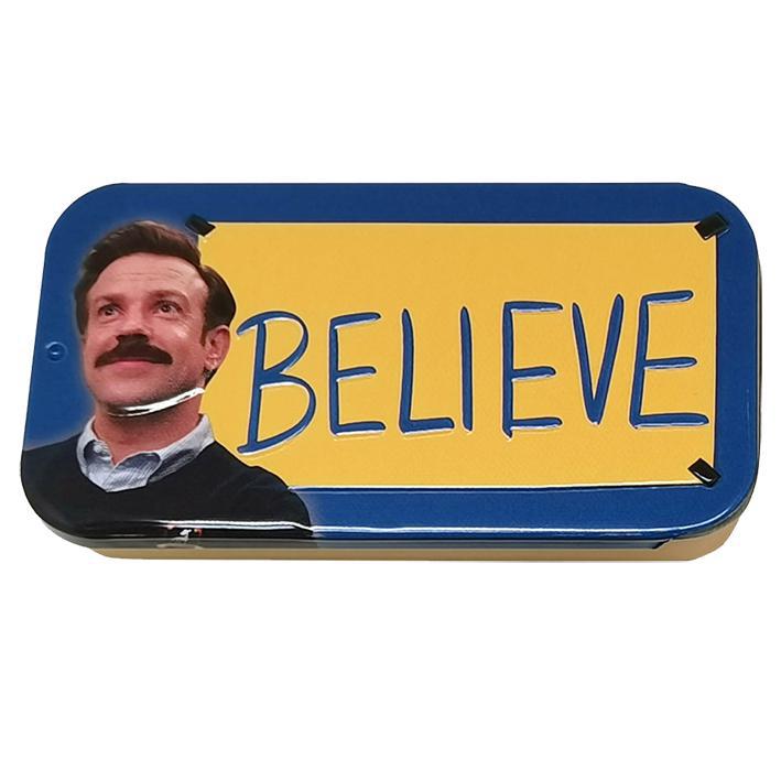 Front view of the Ted Lasso Believe Tin.
