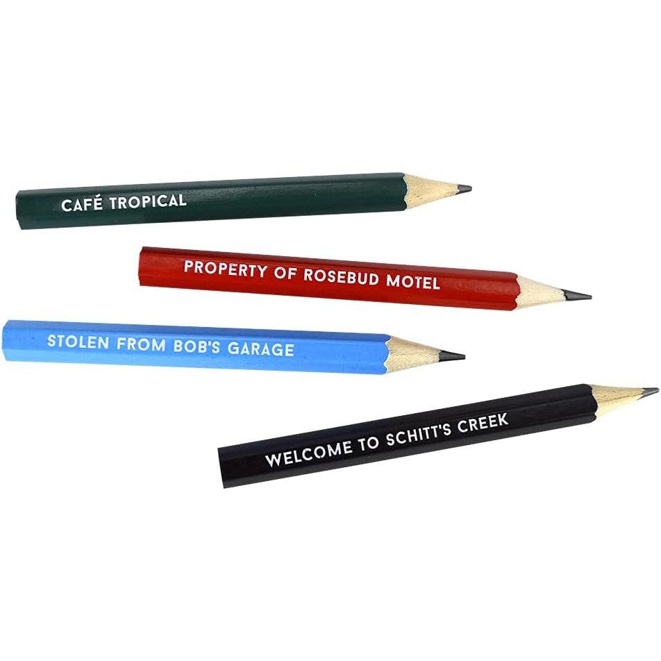 Detail of the included pencils with Schitts Creek locations