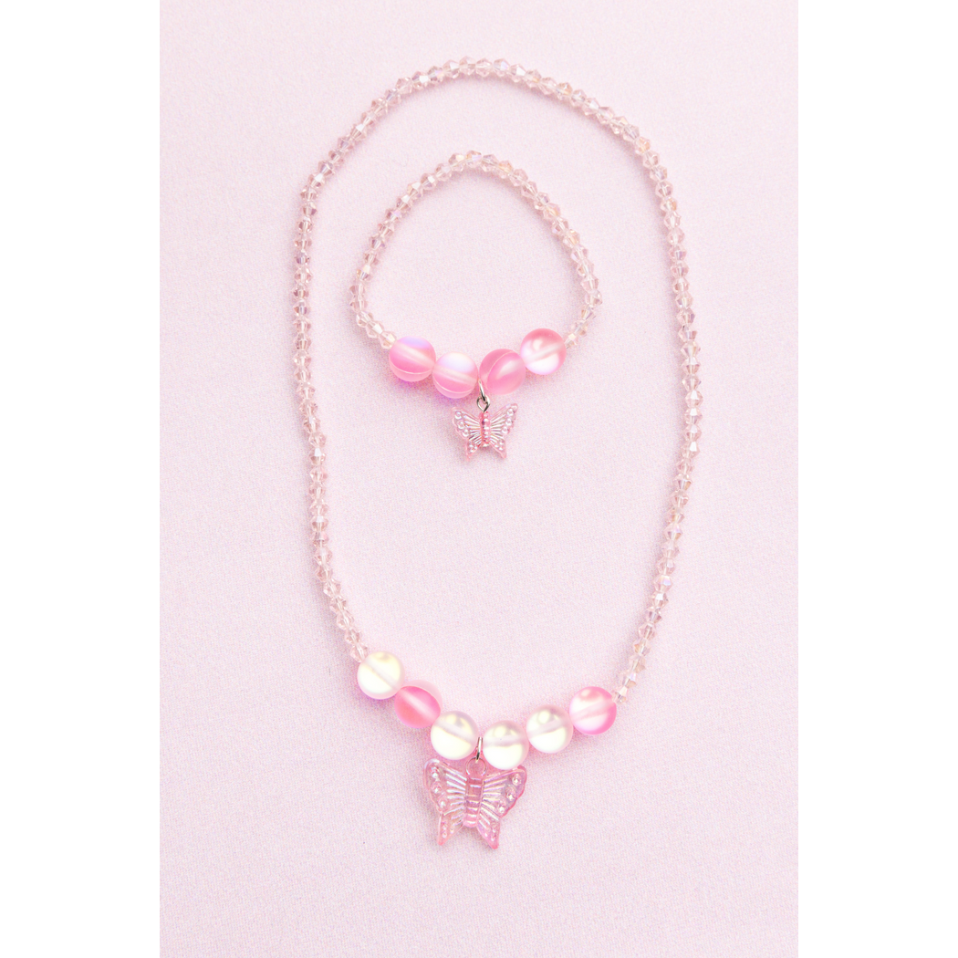 Holo Pink Crystal Necklace on a pink background