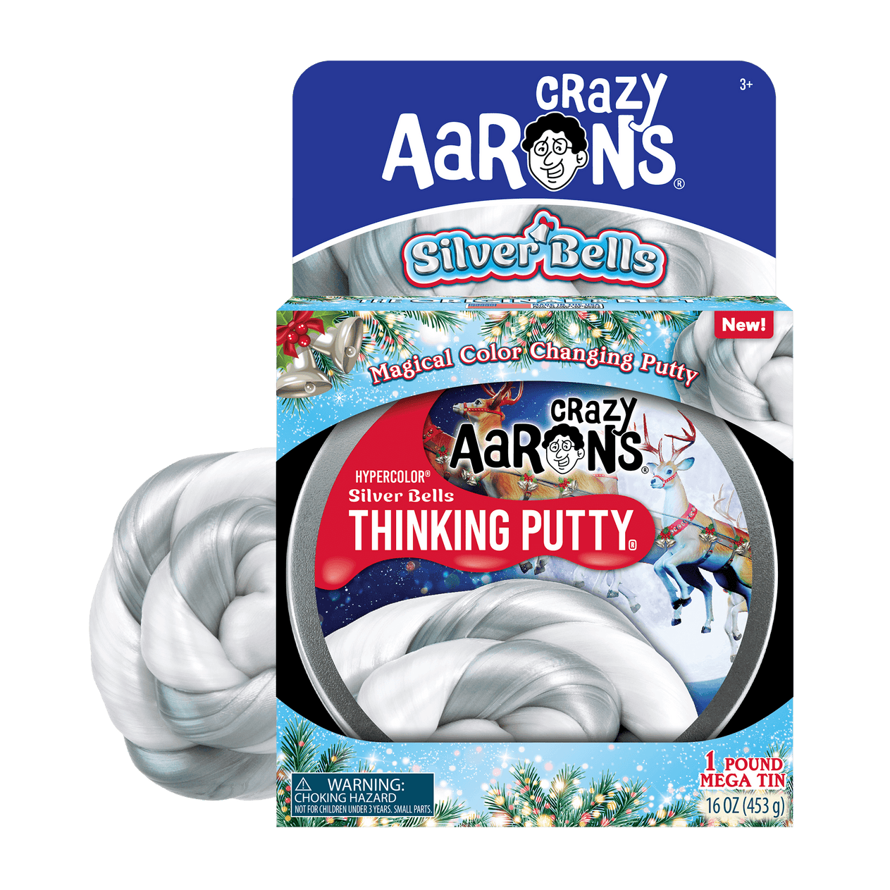 Holiday Thinking Putty - Hypercolor - MEGA - Silver Bells - 6" Tin-Novelty-Crazy Aarons Putty-Yellow Springs Toy Company