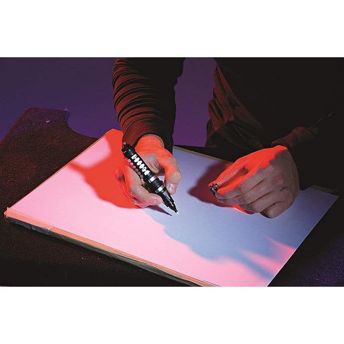 Front view of SpyX Invisible Ink Pen - Write &amp; Read Invisible UV Light Msg of a person writing on paper.