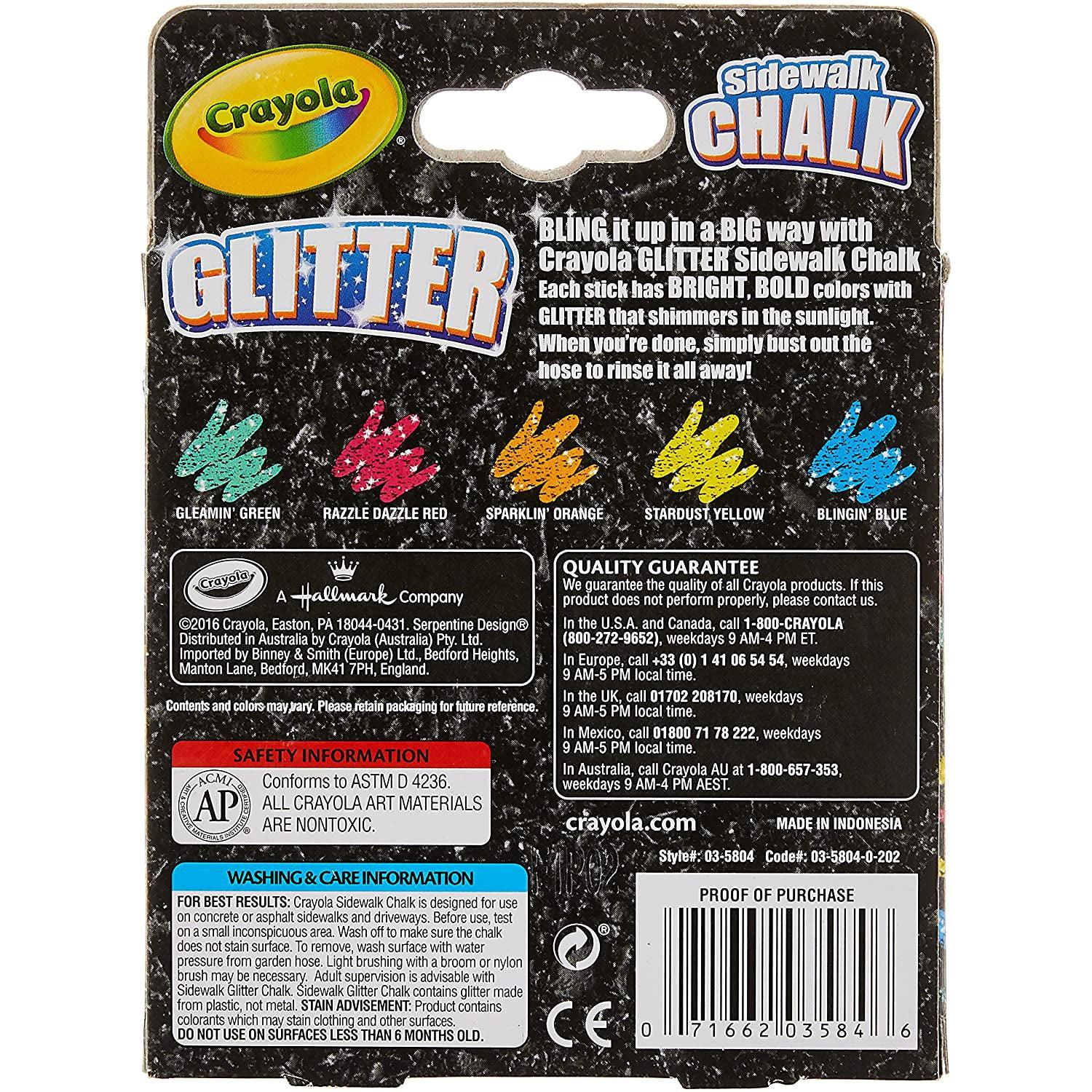 Front view of the box of Crayon Glitter Sidewalk Chalk.