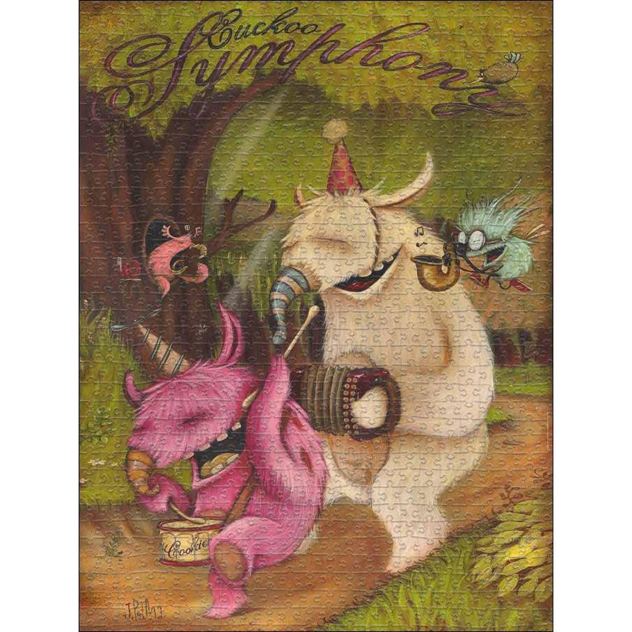 Front view of Zozoville Cuckoo Symphony 1500 piece puzzle in its box.