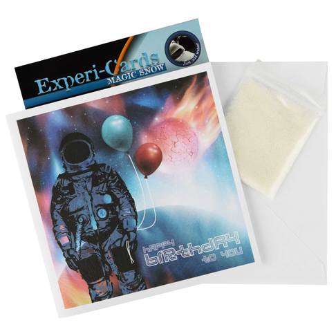 Astronaut with balloons card, with experiment showing