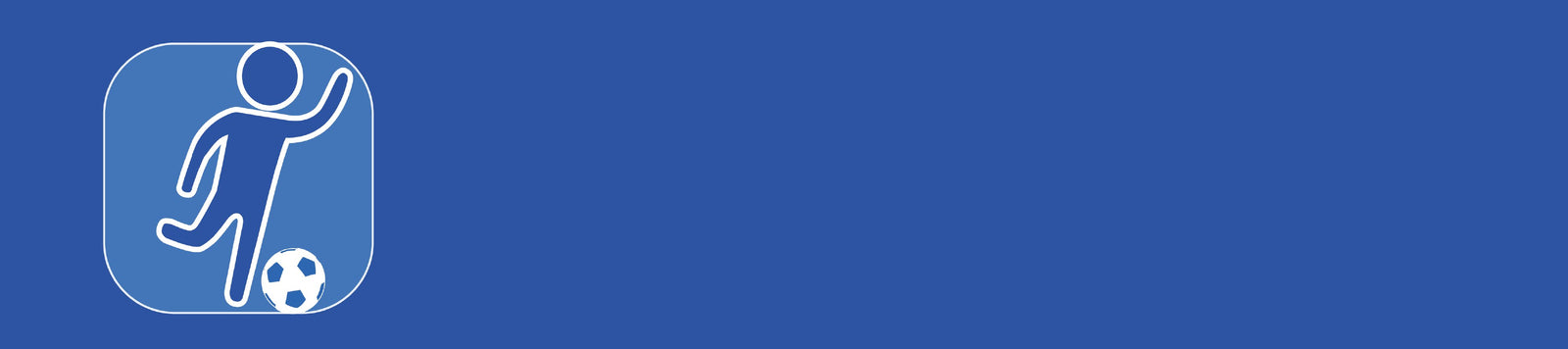 A blue figure on a blue background kicks a soccer ball.