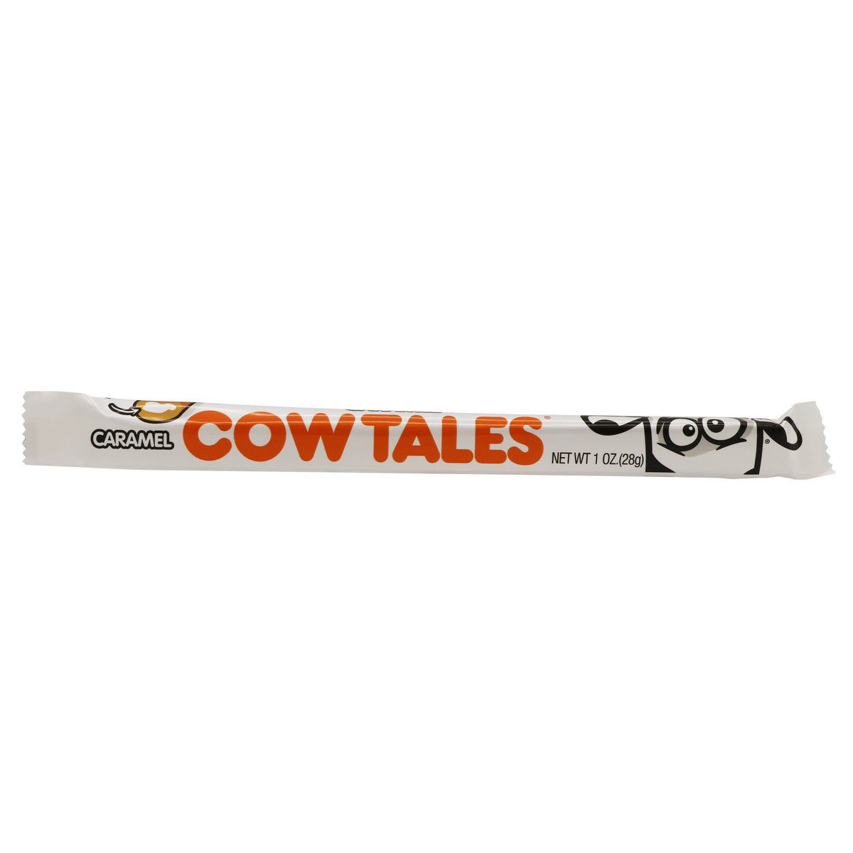 Front view of a Cow Tale candy.