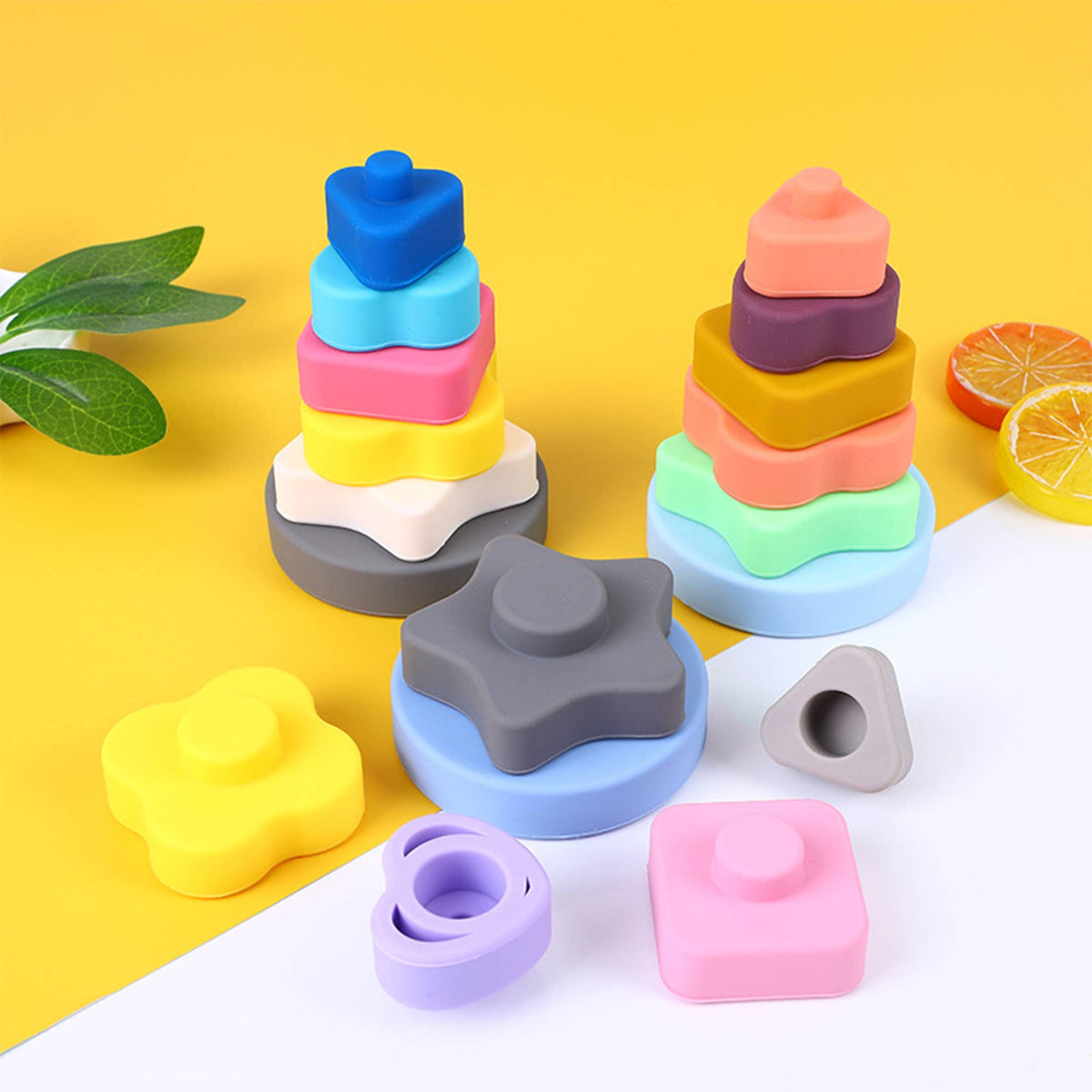 Silicone Baby Stacking Toy: Geometric Shapes-Hands Craft-Yellow Springs Toy Company