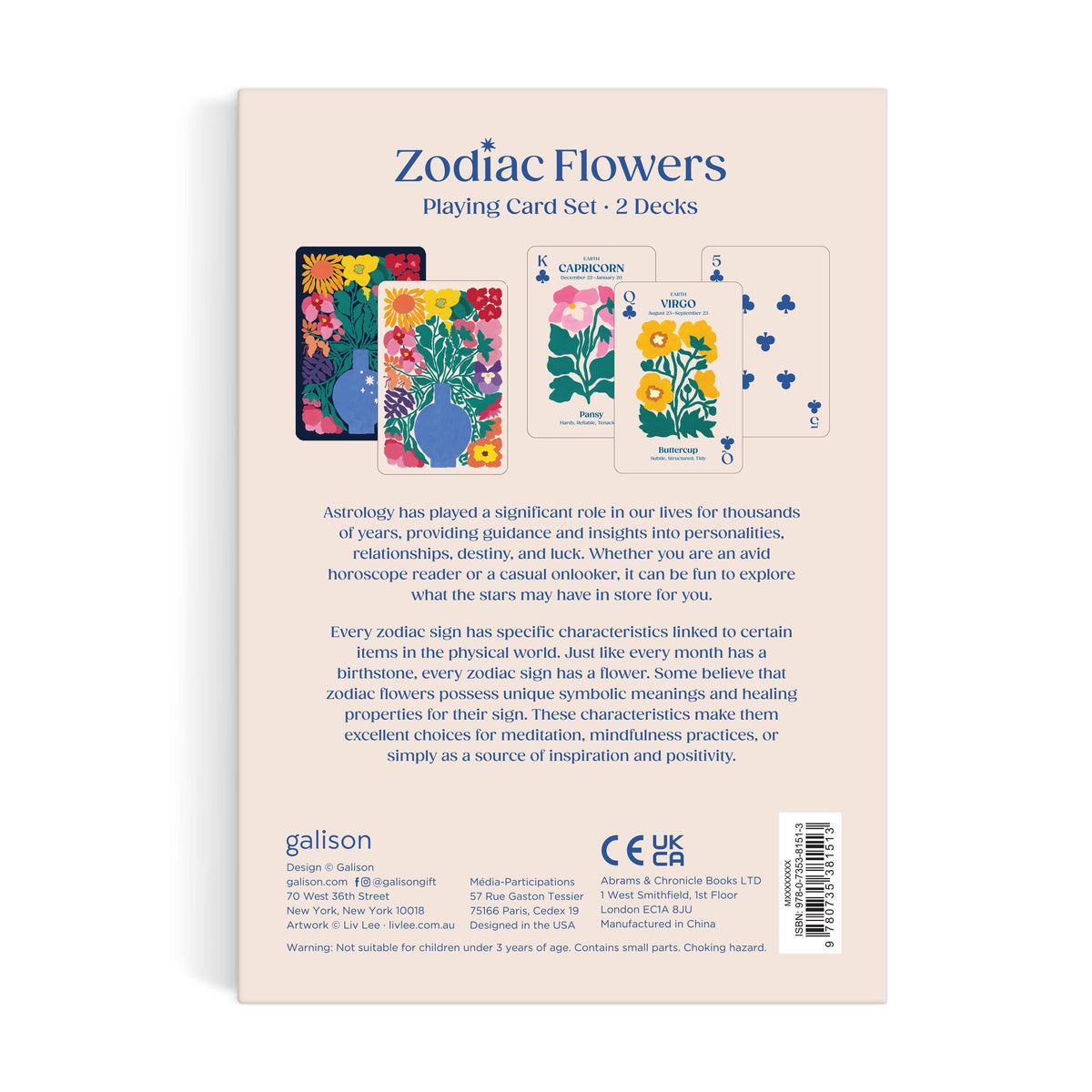 Back view of the Zodiac Flowers Playing Card Set.