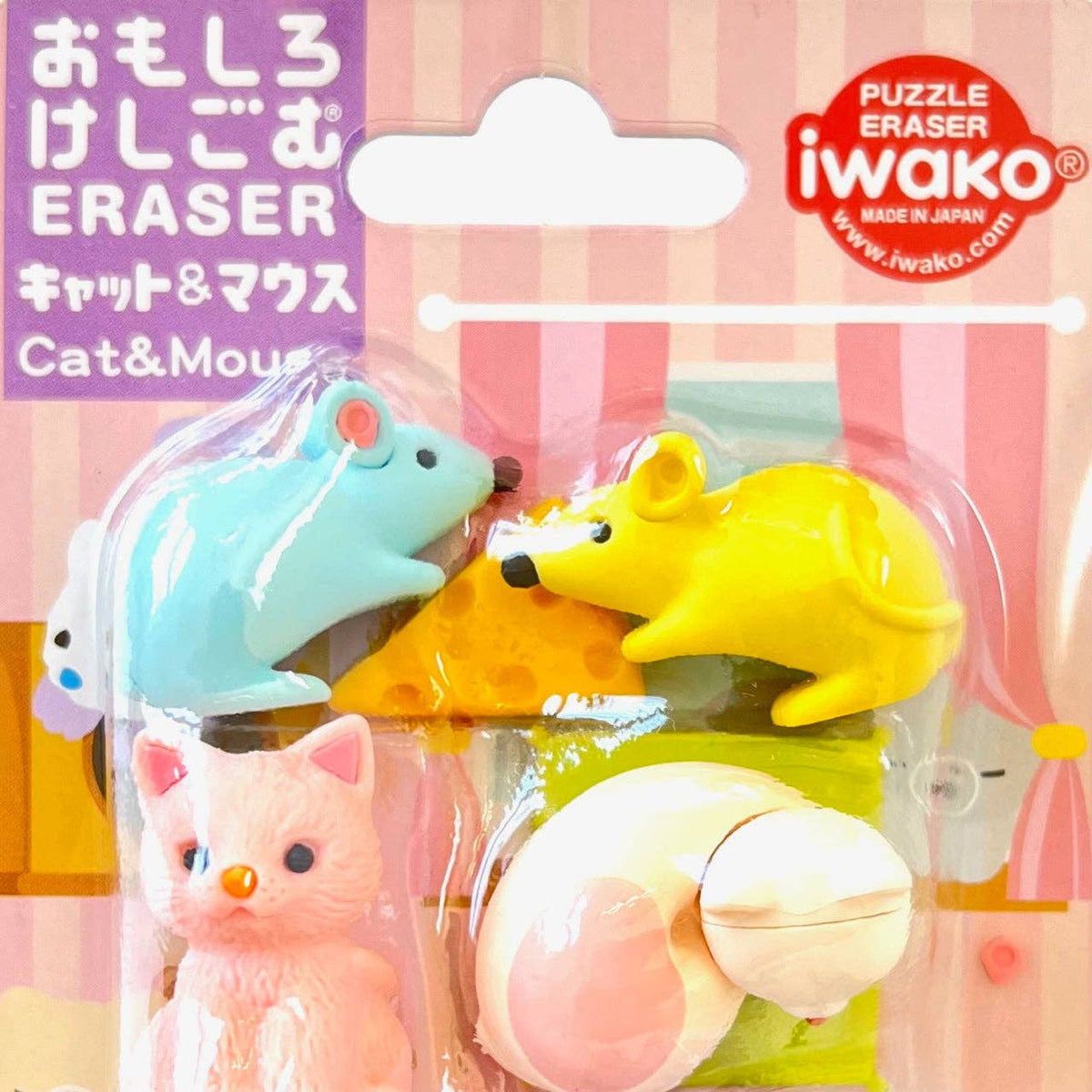 Iwako Cat &amp; Mouse Eraser Card-BCmini-Yellow Springs Toy Company