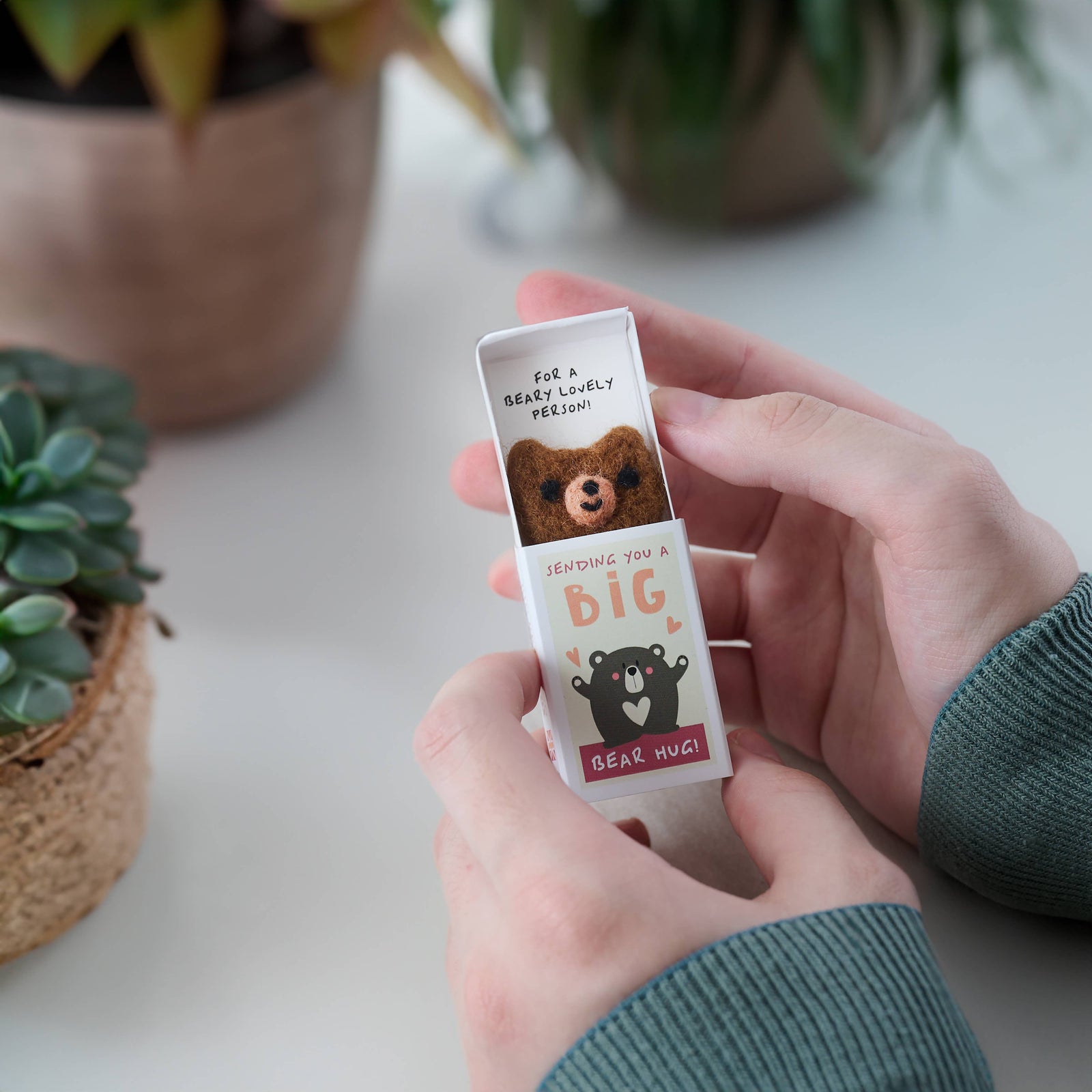 Big Bear Hug Wool Felt Bear In A Matchbox-Marvling Bros Ltd-Yellow Springs Toy Company