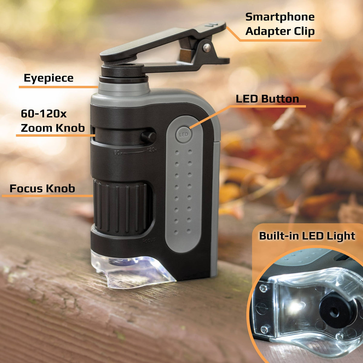 Pocket Microscope & Smartphone Adapter Clip, for Digiscoping-Carson-Yellow Springs Toy Company