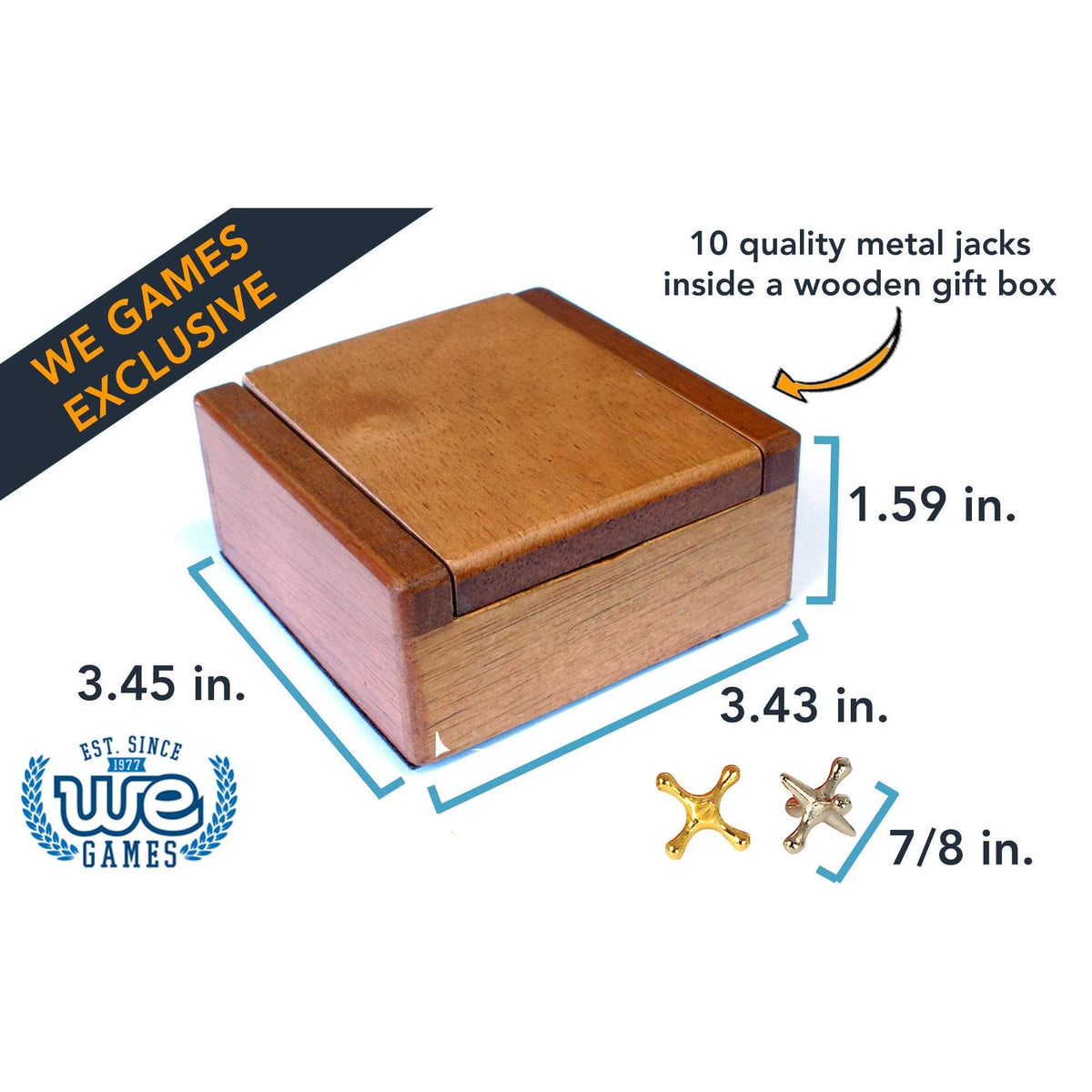 Old-Fashioned Metal Jacks in a Wooden Box-Games-Wood Expressions-Yellow Springs Toy Company