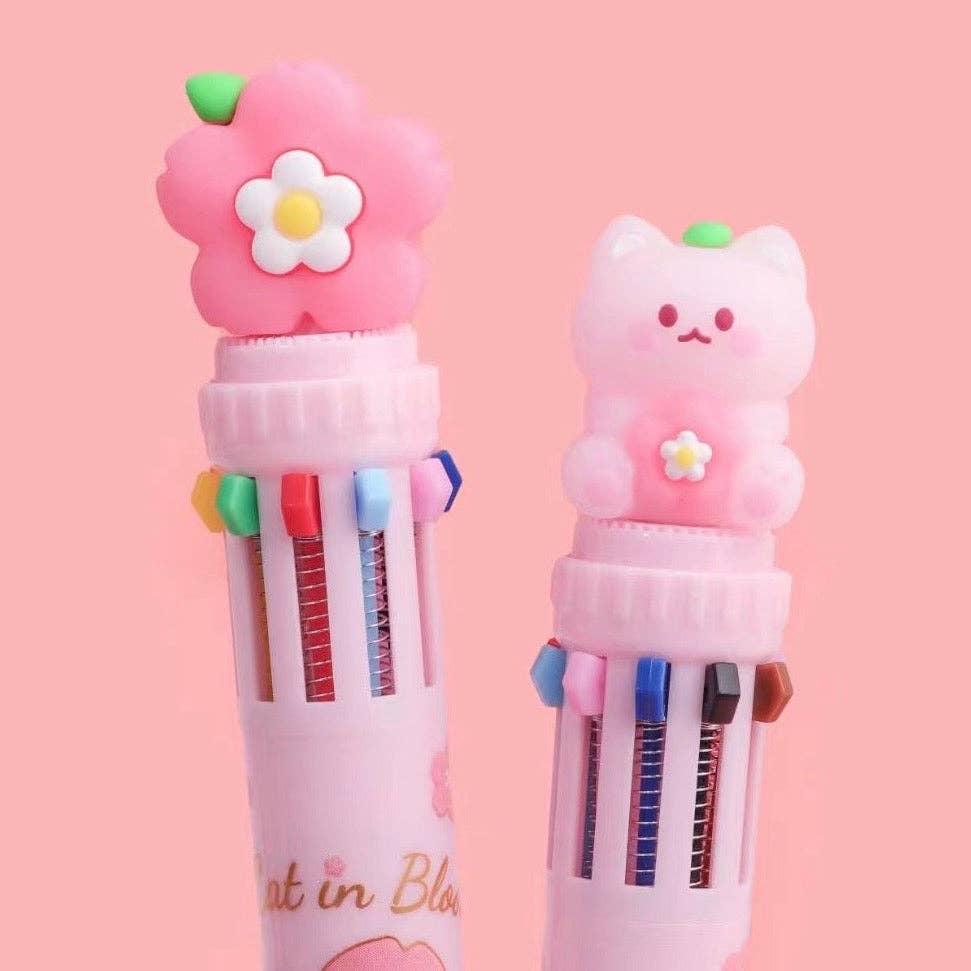 10-Color Retractable Ballpoint Pen - Sakura Cat-Stationery-BCMini-Yellow Springs Toy Company