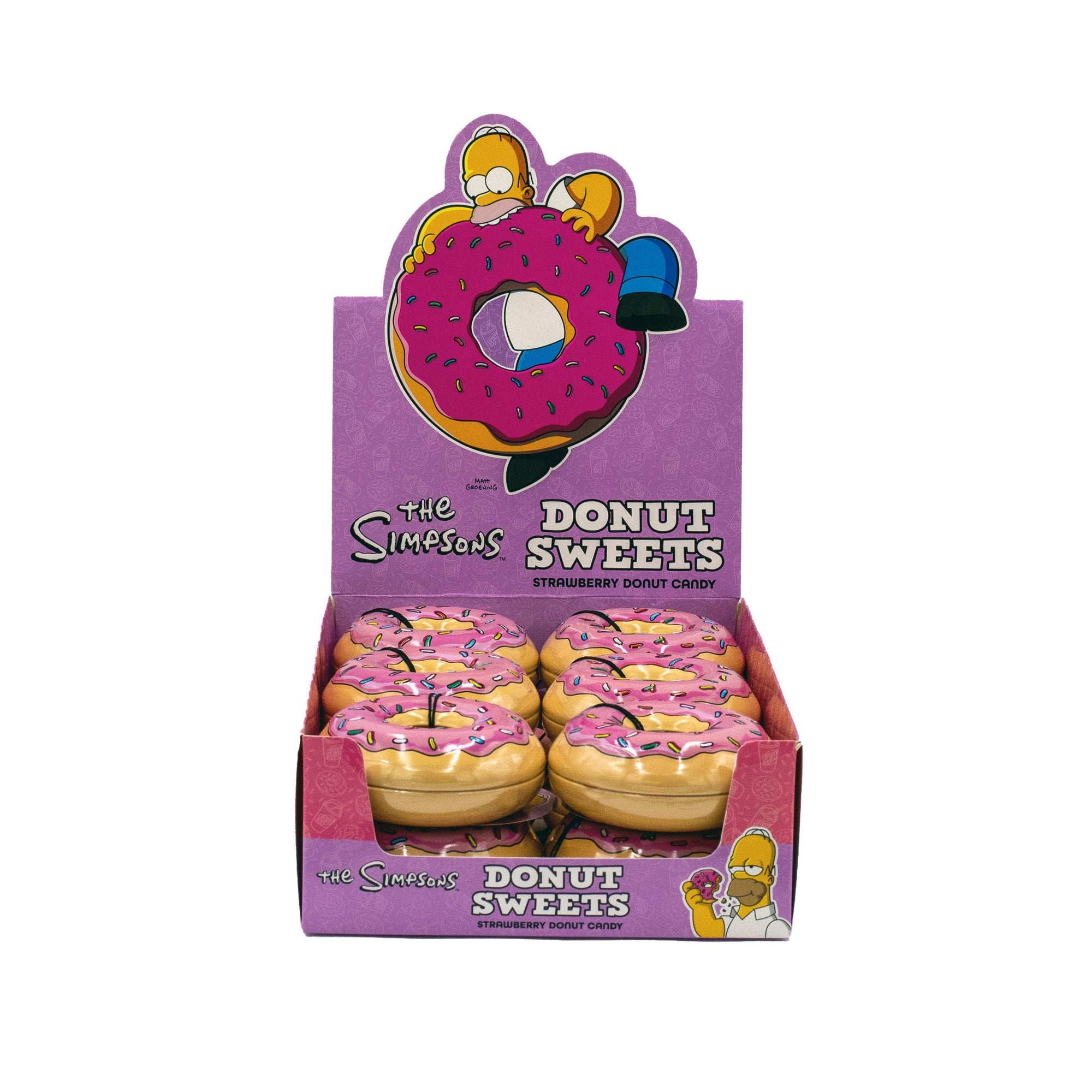 The Simpsons Donut Sweets, Strawberry Donut Candy Tin 12ct-Grandpa Joe's Candy Shop-Yellow Springs Toy Company