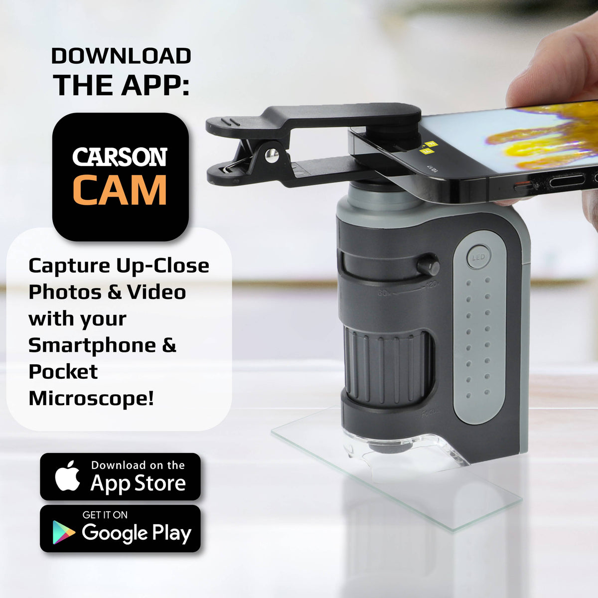 Pocket Microscope & Smartphone Adapter Clip, for Digiscoping-Carson-Yellow Springs Toy Company