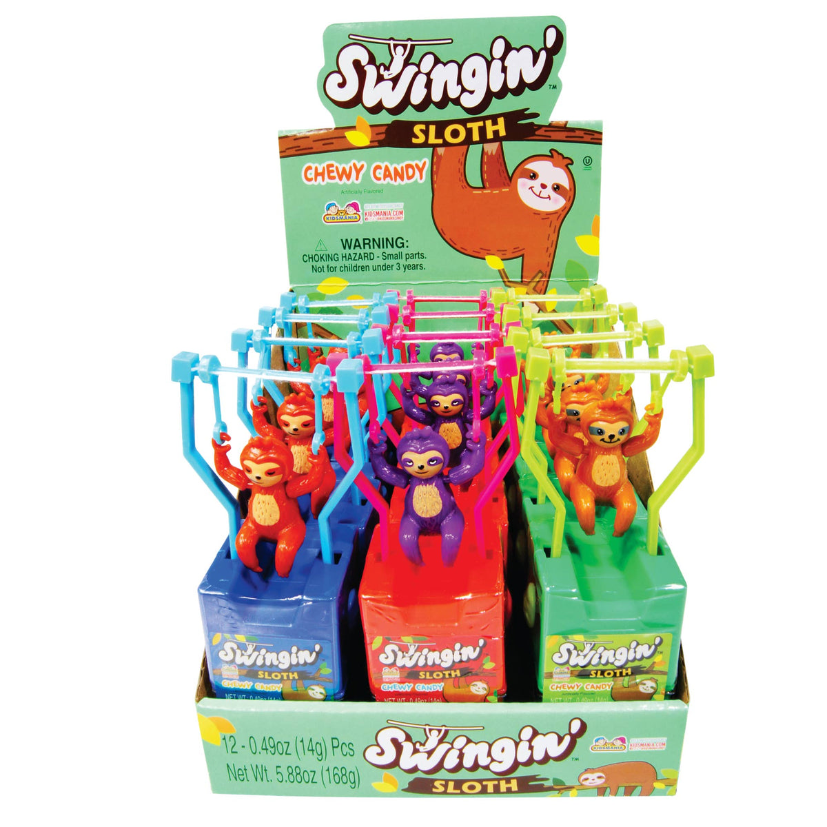 Kidsmania Swingin&#39; Sloth Chewy Candy Dispenser, 0.49oz 12ct-Grandpa Joe&#39;s Candy Shop-Yellow Springs Toy Company