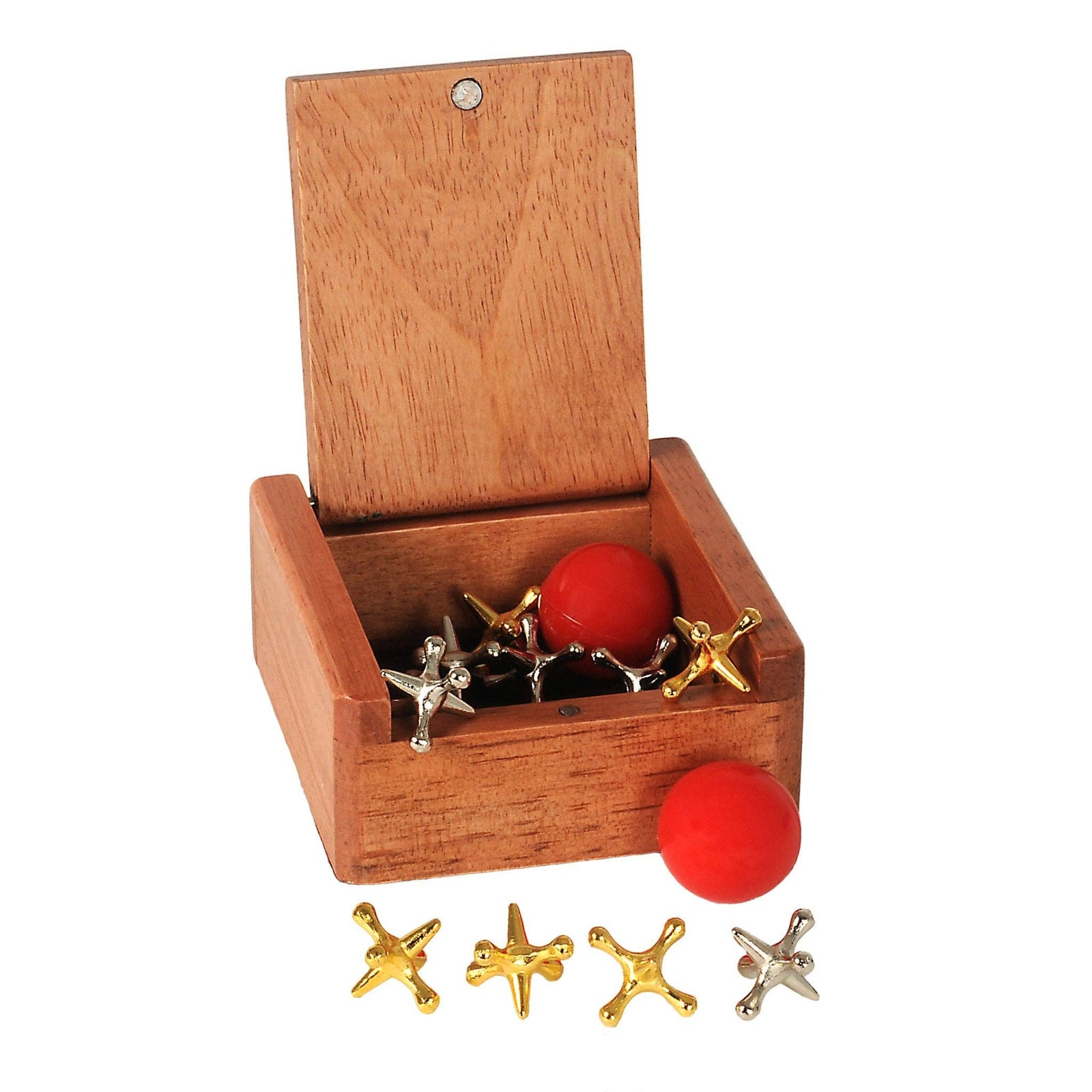 Old-Fashioned Metal Jacks in a Wooden Box-Games-Wood Expressions-Yellow Springs Toy Company