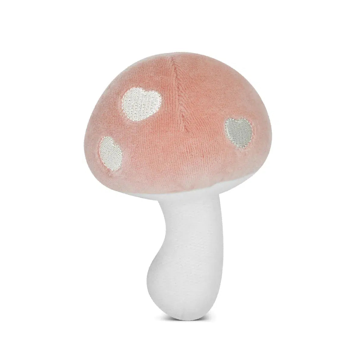 Front view of Mushroom Rattle-Pink Velour.