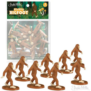 Front view of Itty Bitty Bigfoot-Bag of 12 both showing in packaging and all 8 out of package.