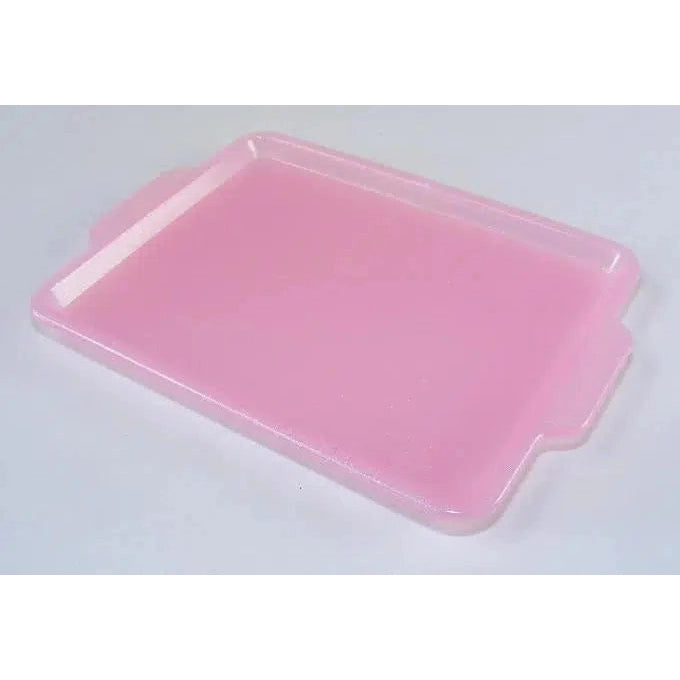 Front view of the plastic pink serving tray from the Puzzle Eraser Card Set-Dessert.