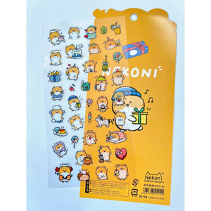 Rear view of Kitty Party Stickers in packaging with sticker sheet on top.