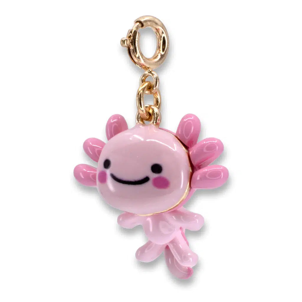 Front view of the head slightly turned to the left from the Charm It-Gold Swivel Axolotl Charm showing the clasp.