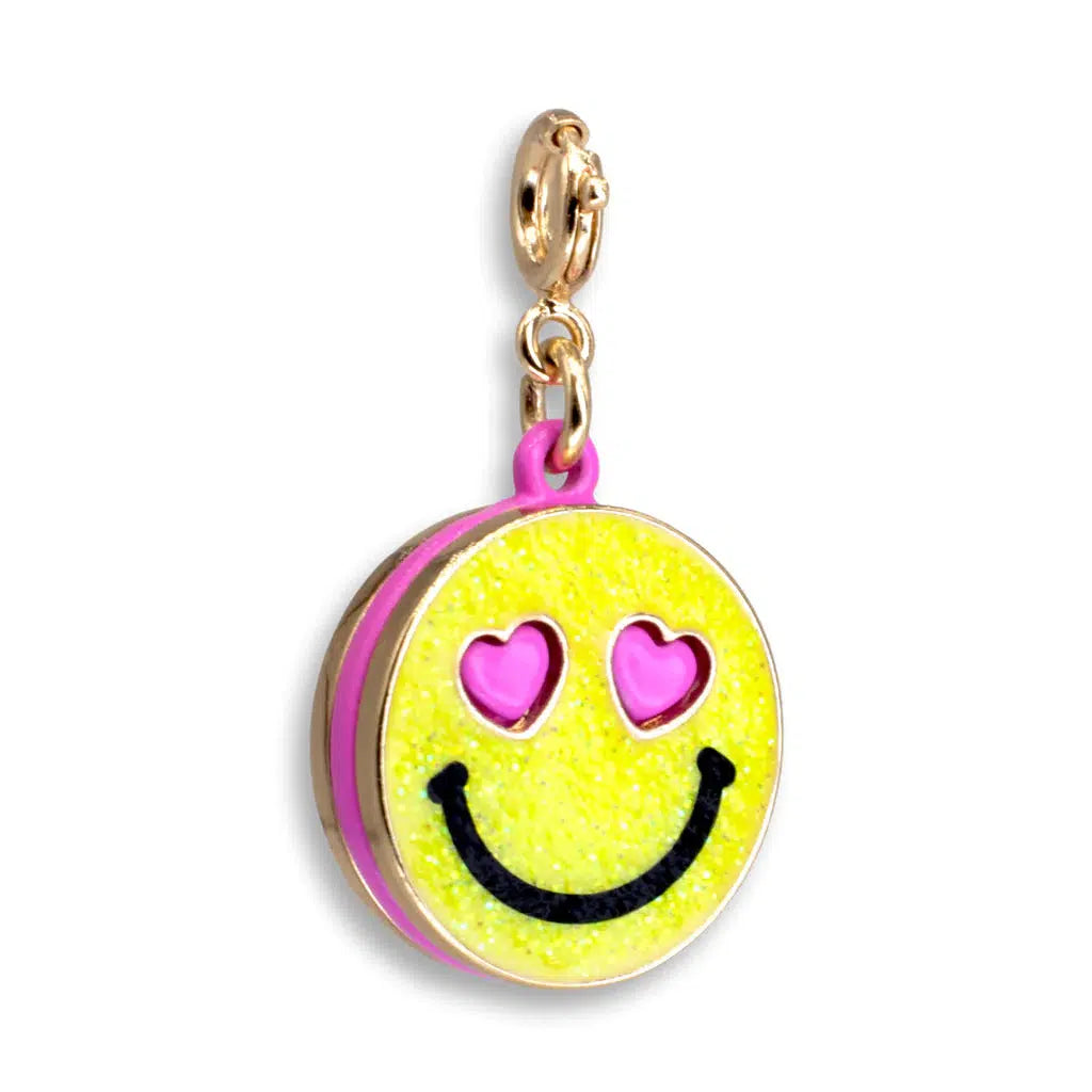 Back view of the glitter smiley face charm.
