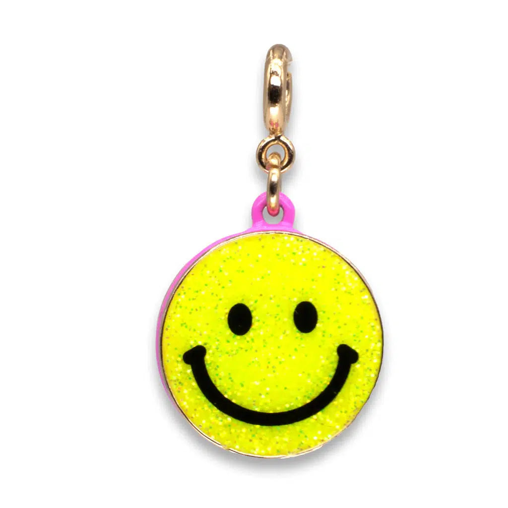 Front view of the glitter smiley face charm.