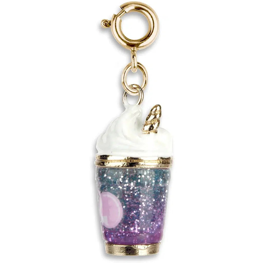 Front slightly side view of the Charm It-Gold Unicorn Smoothie Charm.