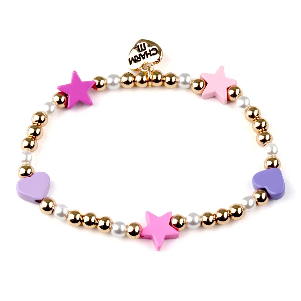 Charm It - Multi Heart &amp; Star Pearl Gold Stretch Bracelet-Jewelry &amp; Accessories-Charm It!-Yellow Springs Toy Company