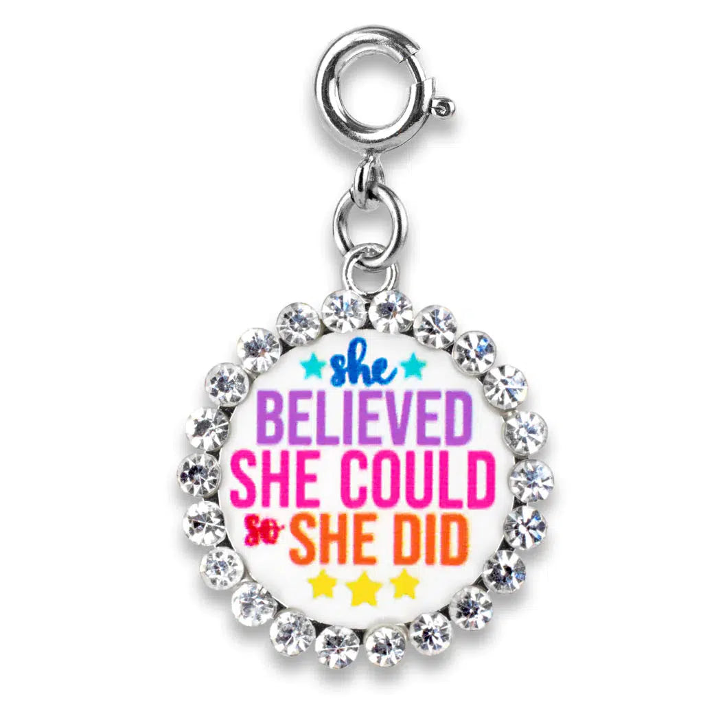 Front view of the Charm It-She Believed Charm showing the clasp.