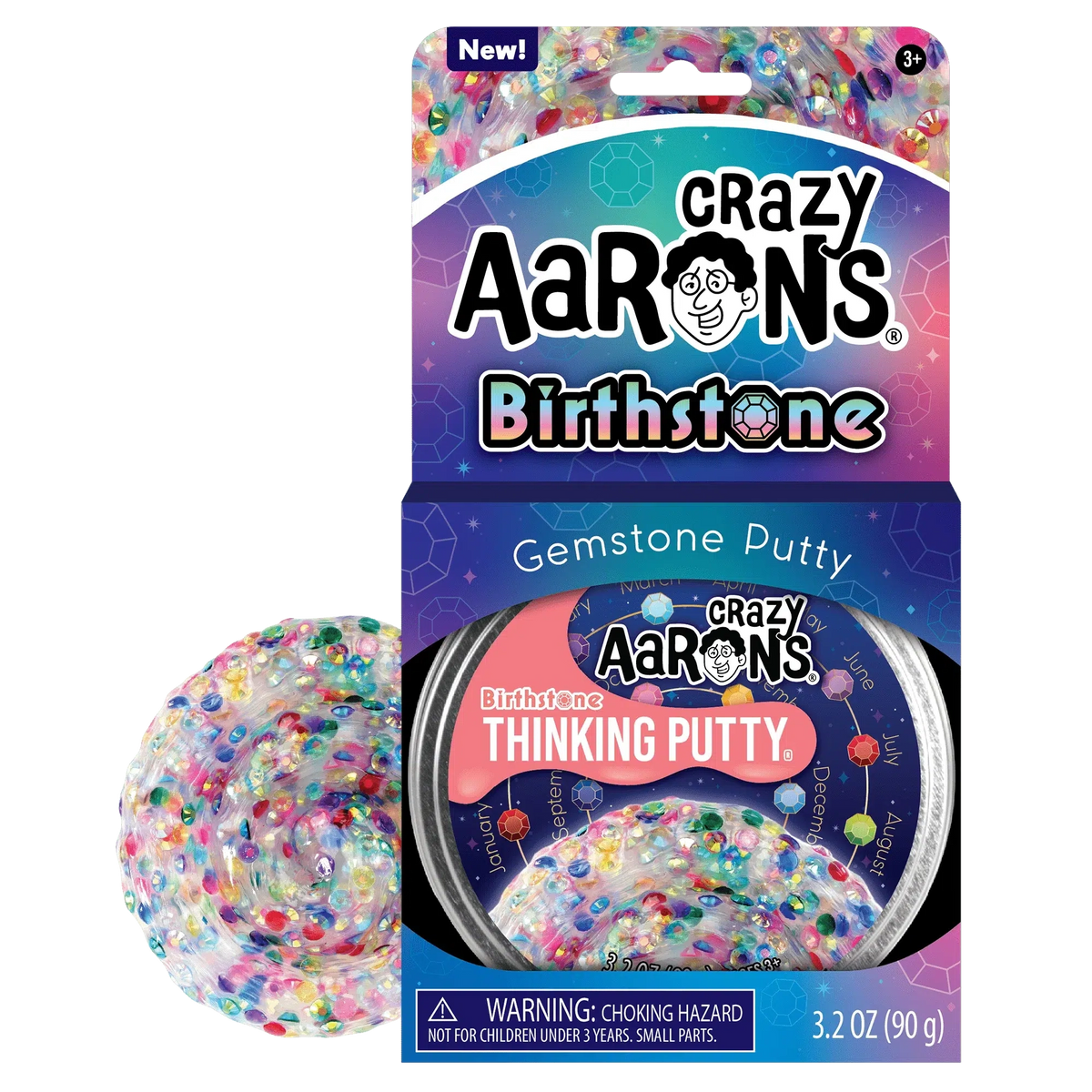 Front view of Trendsetters-Birthstone-4 inch Tin in packaging as well as some out of packaging beside it.
