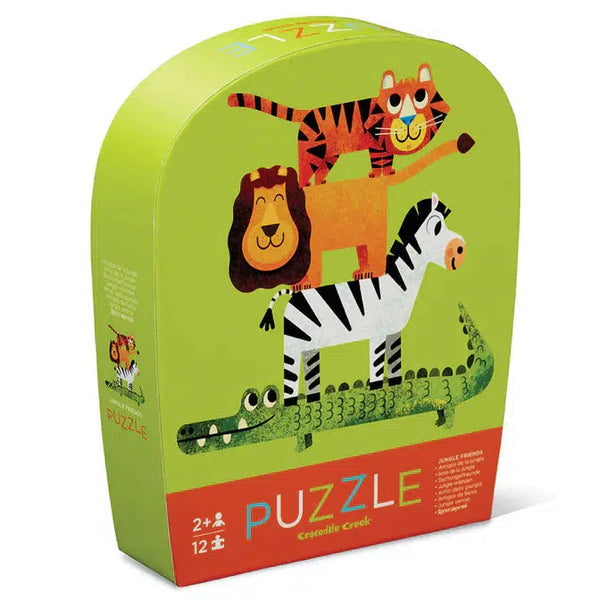 Front view of the 12 piece Mini Puzzle Jungle Friends in its box.