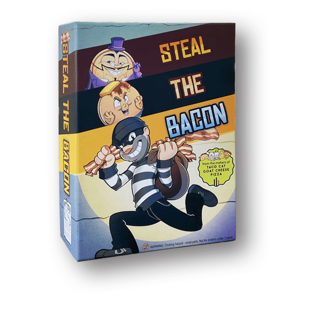 Front view of the Steal The Bacon-Game in its box.