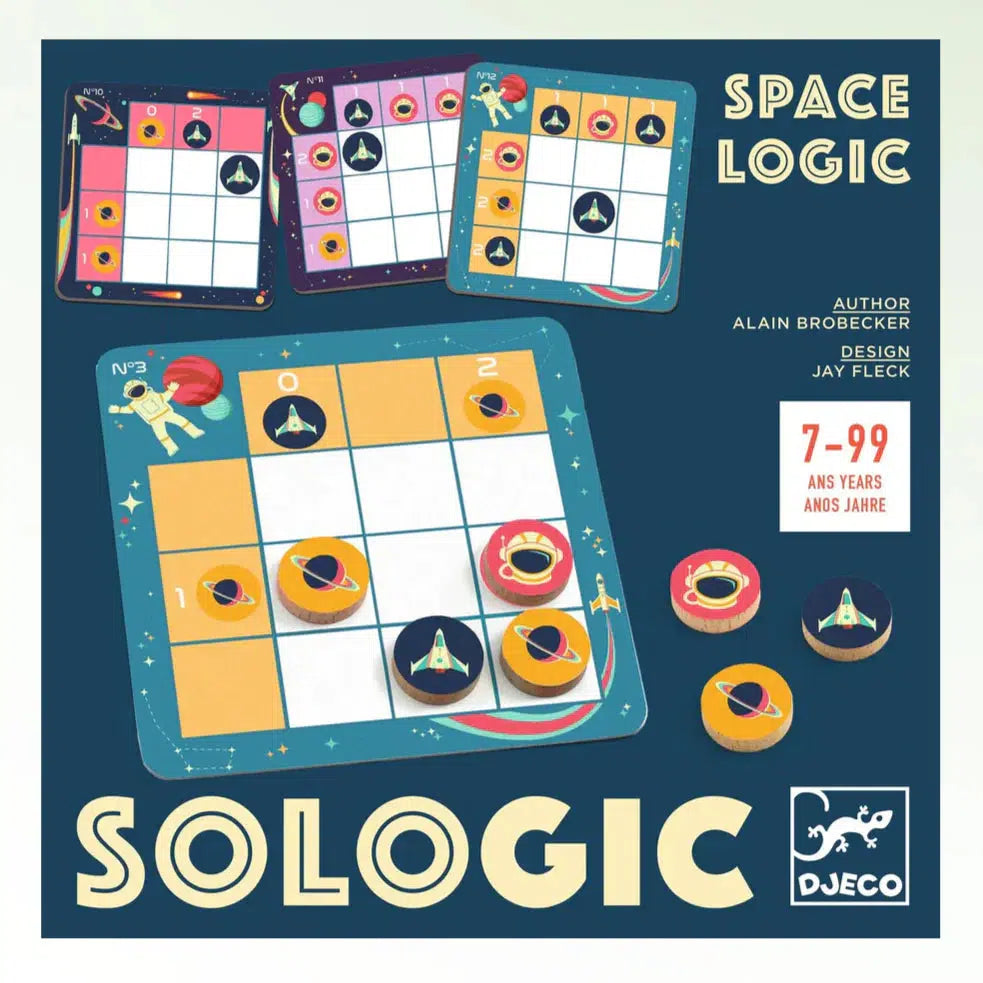 Front view of the Space Logic game in the box against a white bachground,