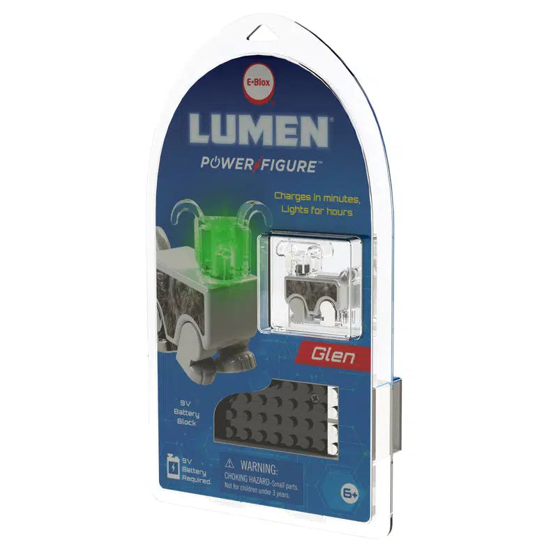 Front view of the LUMEN Illuminated Mini Figure - Glen in packaging.