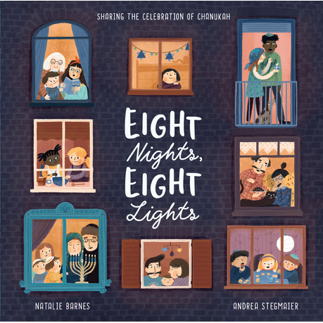 Front view of the cover to "Eight Nights, Eight Lights" by Natalie Barnes.
