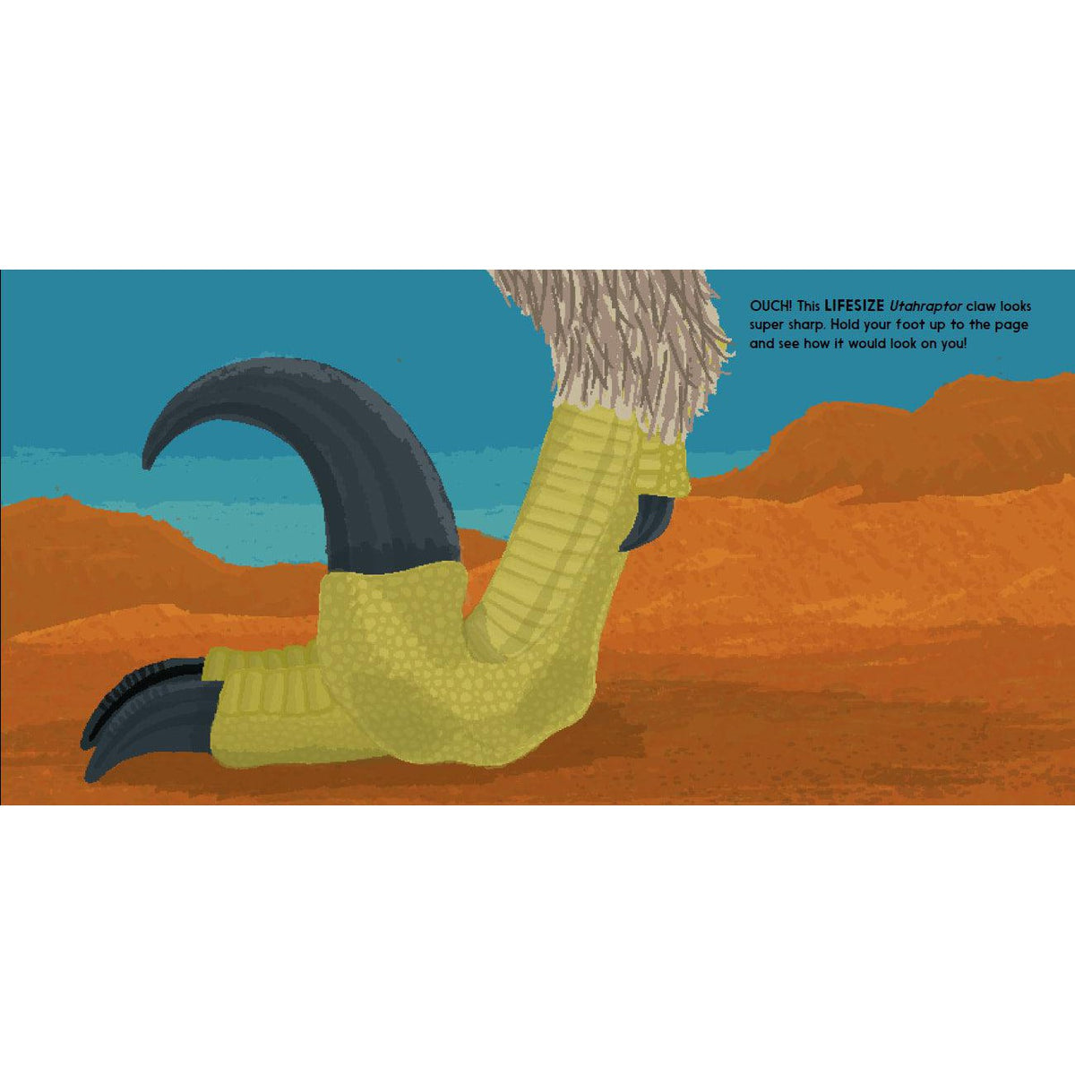 Front view of a page in the book &quot;Lifesize Dinosaurs&quot; By Sophy Henn.