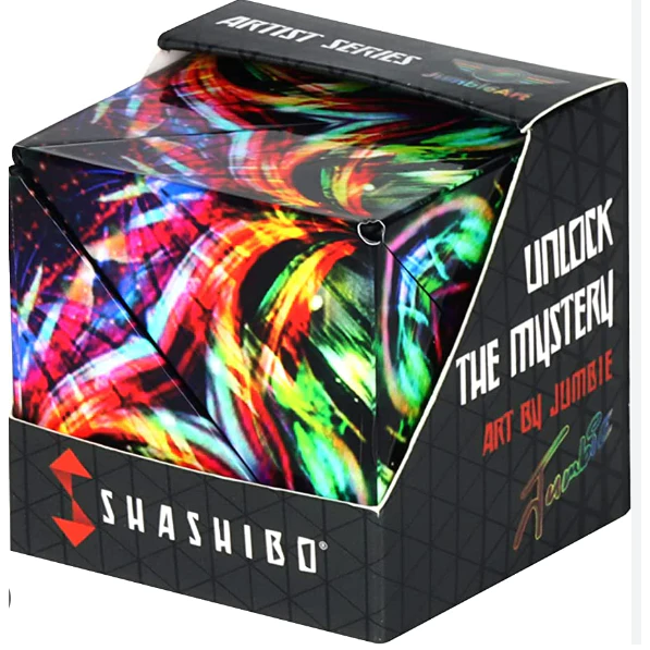 Front view of the Shashibo-Cosmic Surfer in its packaging.