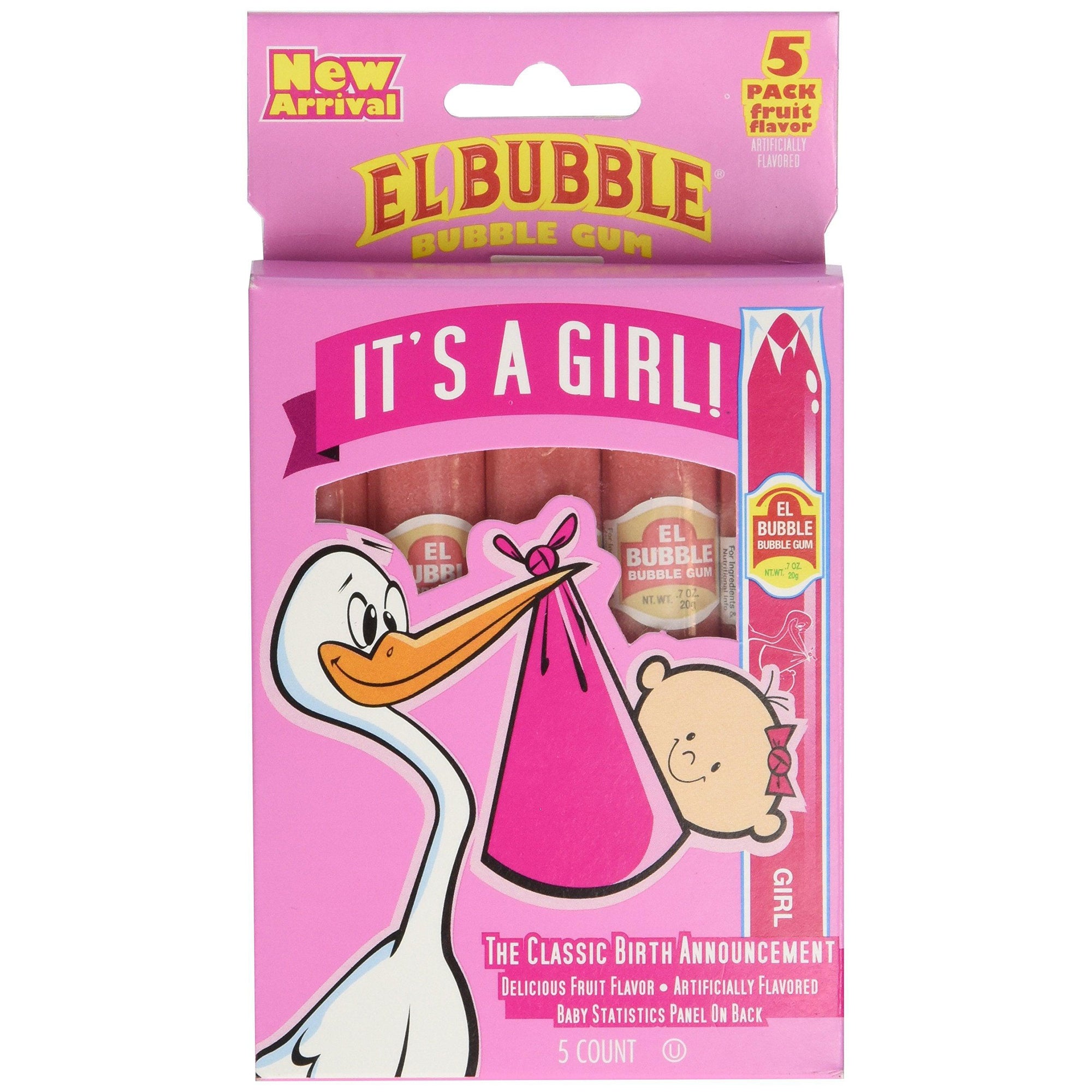 Front view of the Bubble Gum Cigar-It's A Girl -5 Pack in its box.