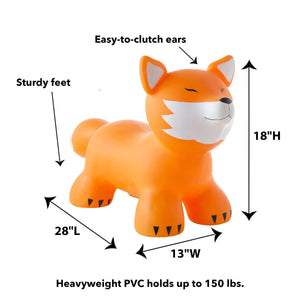 Front view of Animal Jump Alongs: Fox a poster showing the measurements and weight limit.