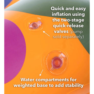 Front view of a poster showing the valves and water compartments for the Monster Sprinkler.