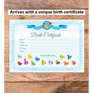Front view of the birth certificate that comes with the Animal Jump Alongs: Triceratops.