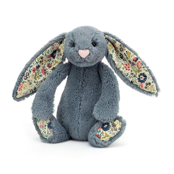 Front view of Blossom Dusky Blue Bunny-Small 7" sitting.