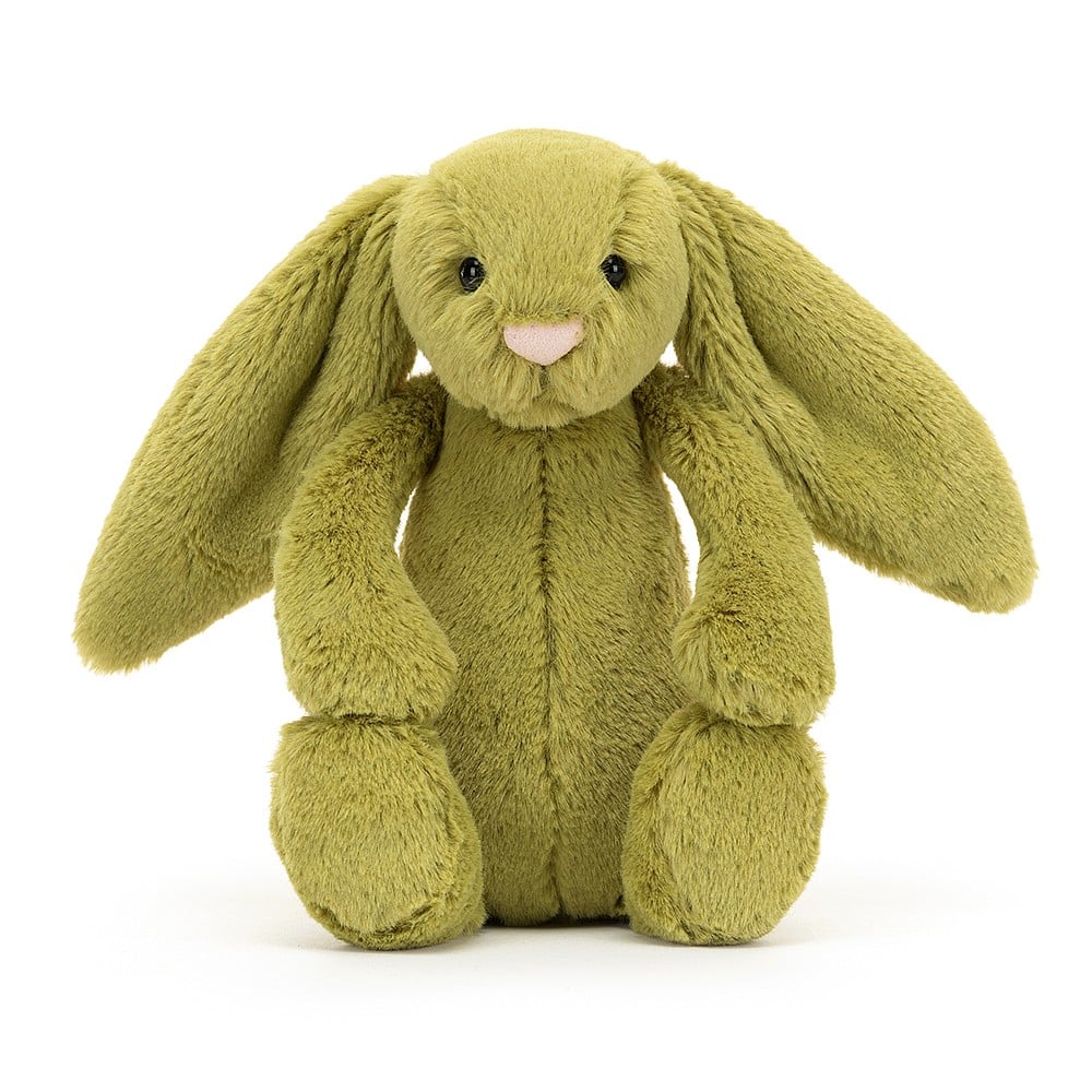Front view of Bashful Moss Bunny-Small 7&quot; sitting.