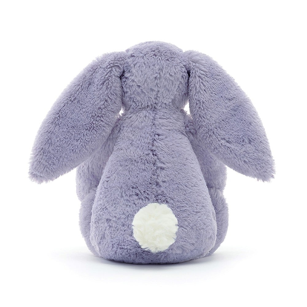 Rear view of Bashful Viola Bunny-Small 7&quot; sitting and showing the white tail.