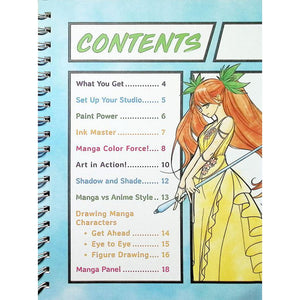 Front view of an inside page from the Manga Art Class Ink & Paint The Anime Way showing the contents of the book.