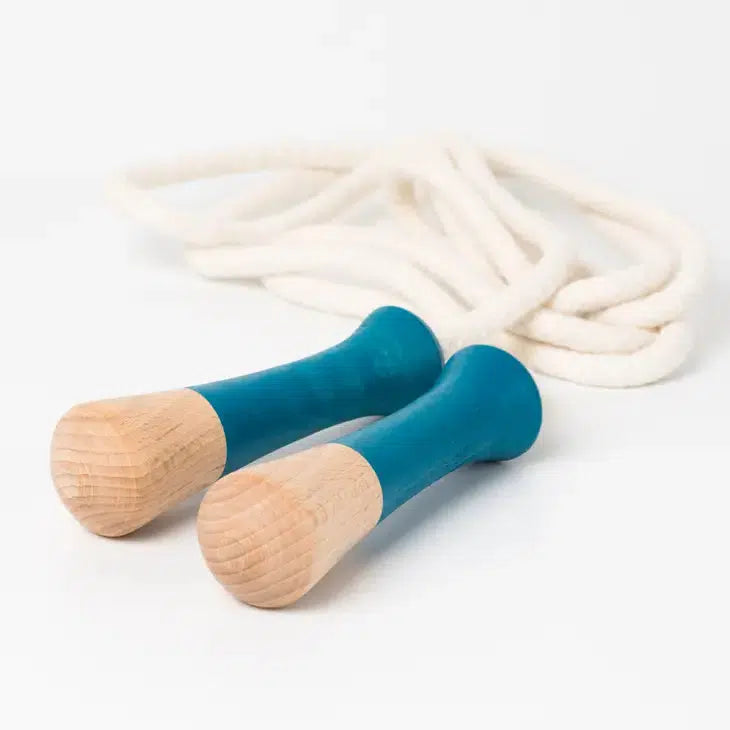Front view of blue Wooden Jump Rope.