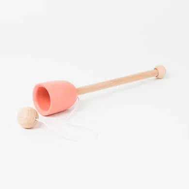 Front view of coral Wooden Cup &amp; Ball Toy.